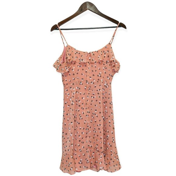 All in Favor Women's M Spaghetti Strap Ruched Front Dress Mauve Spots Dusty Pink - Picture 2 of 11